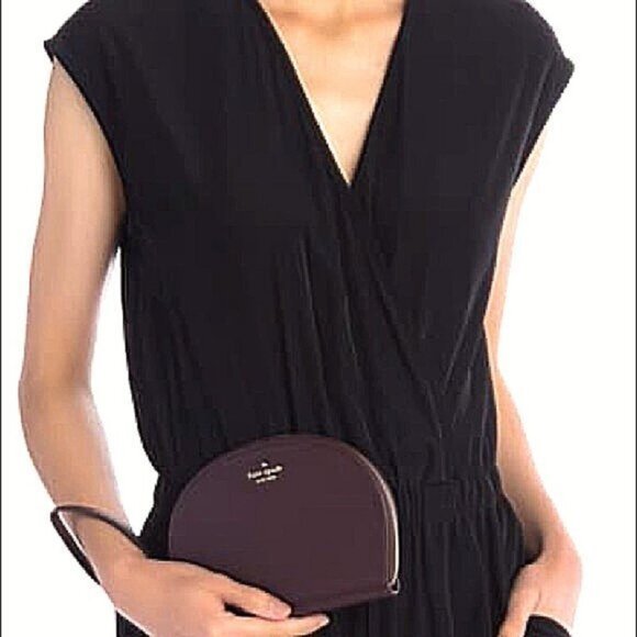 KATE SPADE Leather Rima Half Moon Wristlet Chocolate Cherry - Picture 4 of 13